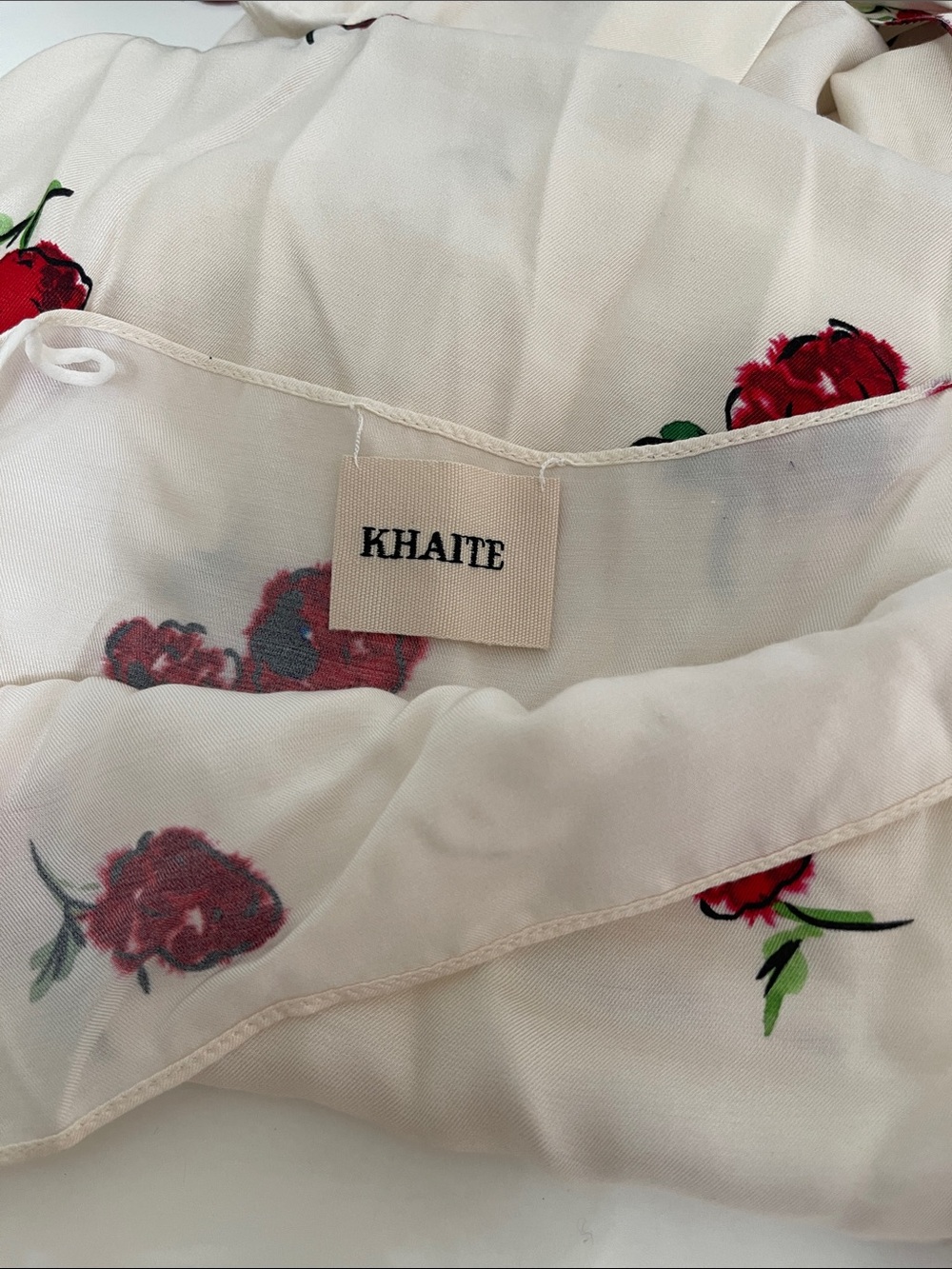 KHAITE Cream Midi Slip Dress with Red Rose Print - Picture 8 of 10